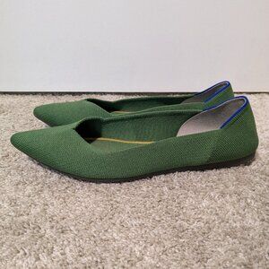 Rothy's Green Pointed-Toe Flats with Blue Trim